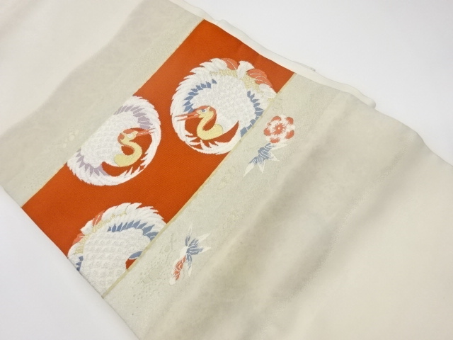 JAPANESE KIMONO / VINTAGE NAGOYA OBI / KINAI / WOVEN SHOCHIKUBAI & CRANES